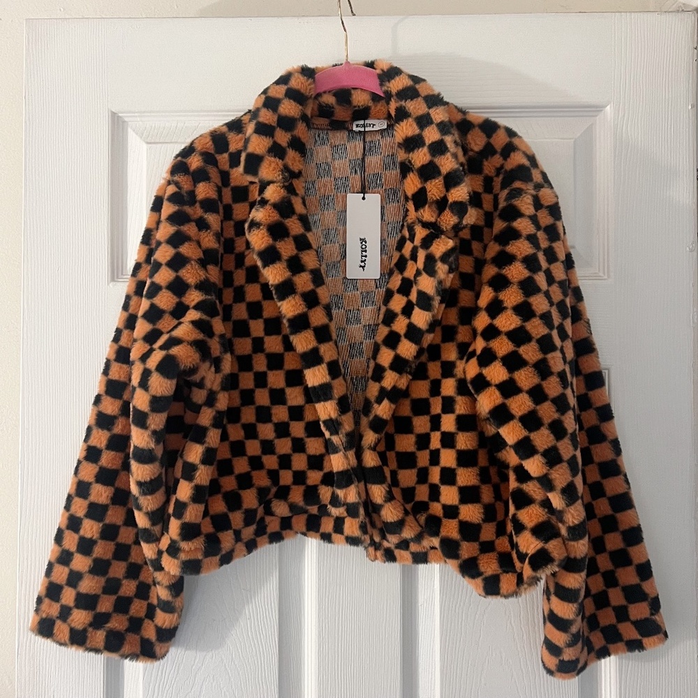Checkered fur jacket